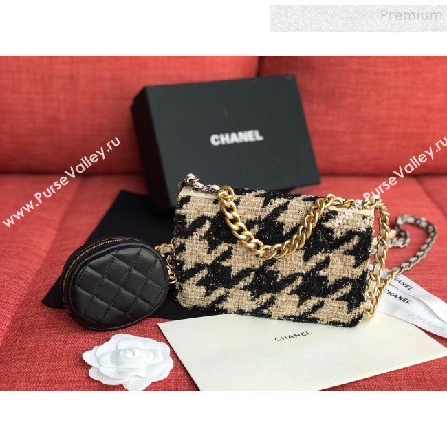 Chanel 19 Houndstooth Tweed Wallet on Chain WOC and Coin Purse AP0985 Beige/Black 2019 (XING-9121732)