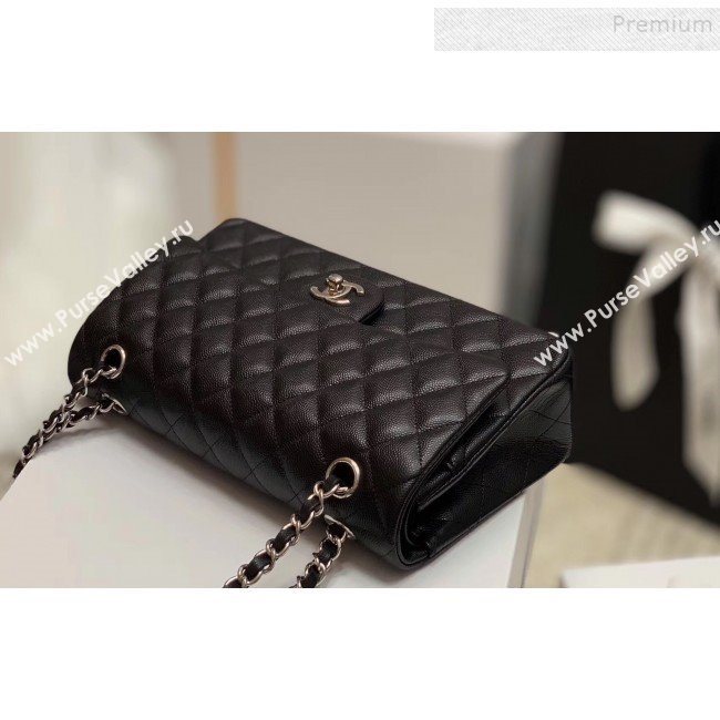 Chanel Quilted Grained Medium Classic Flap Bag with Silver/Gold Hardware Black(Top Quality) (MH-9122025)