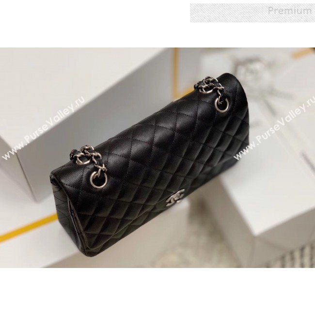 Chanel Quilted Grained Medium Classic Flap Bag with Silver/Gold Hardware Black(Top Quality) (MH-9122025)
