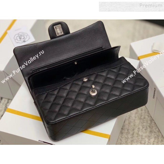 Chanel Quilted Grained Medium Classic Flap Bag with Silver/Gold Hardware Black(Top Quality) (MH-9122025)