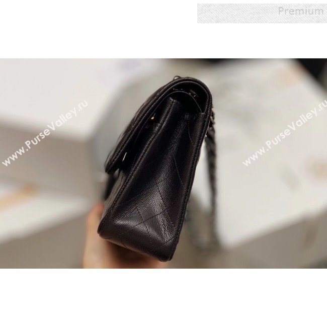 Chanel Quilted Grained Medium Classic Flap Bag with Silver/Gold Hardware Black(Top Quality) (MH-9122025)