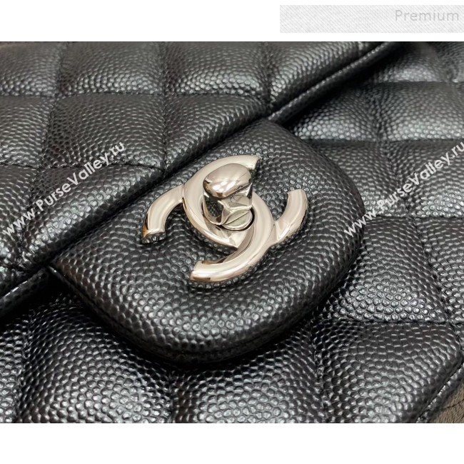 Chanel Quilted Grained Medium Classic Flap Bag with Silver/Gold Hardware Black(Top Quality) (MH-9122025)