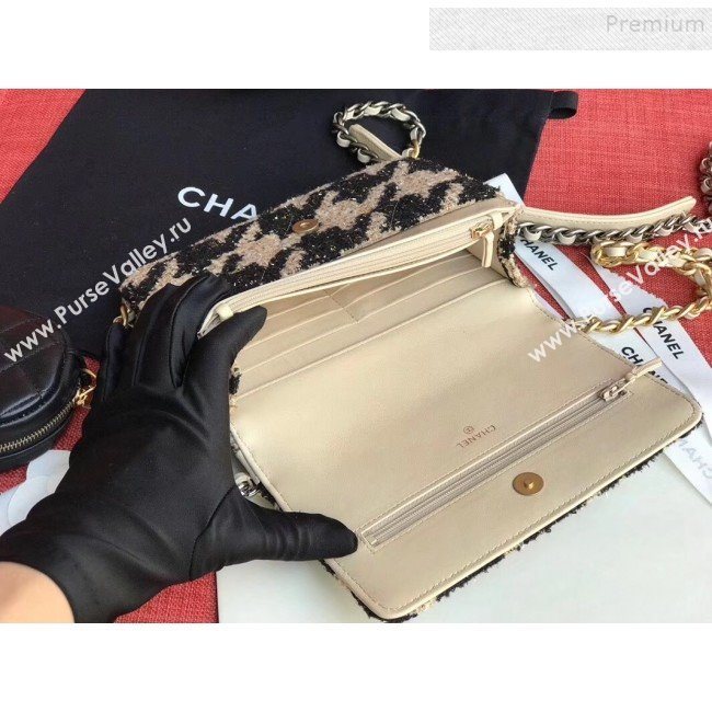 Chanel 19 Houndstooth Tweed Wallet on Chain WOC and Coin Purse AP0985 Beige/Black 2019 (XING-9121732)