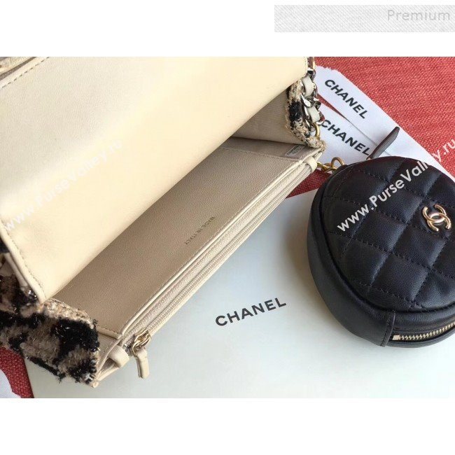 Chanel 19 Houndstooth Tweed Wallet on Chain WOC and Coin Purse AP0985 Beige/Black 2019 (XING-9121732)