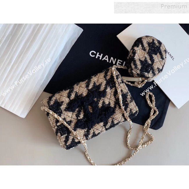 Chanel CC Houndstooth Tweed Wallet on Chain WOC and Coin Purse Beige/Black 2019 (XING-9121734)