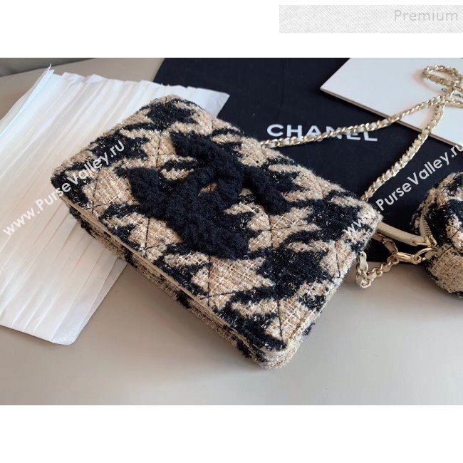 Chanel CC Houndstooth Tweed Wallet on Chain WOC and Coin Purse Beige/Black 2019 (XING-9121734)
