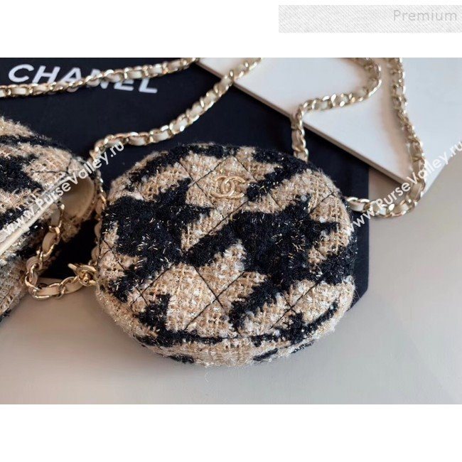Chanel CC Houndstooth Tweed Wallet on Chain WOC and Coin Purse Beige/Black 2019 (XING-9121734)