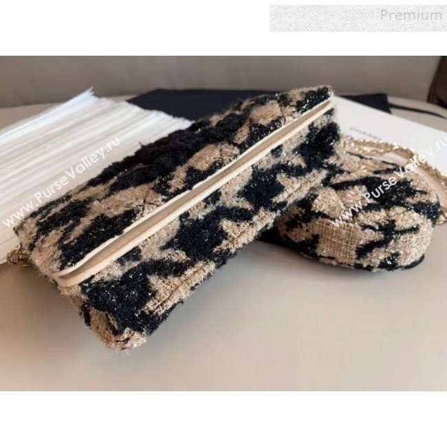Chanel CC Houndstooth Tweed Wallet on Chain WOC and Coin Purse Beige/Black 2019 (XING-9121734)