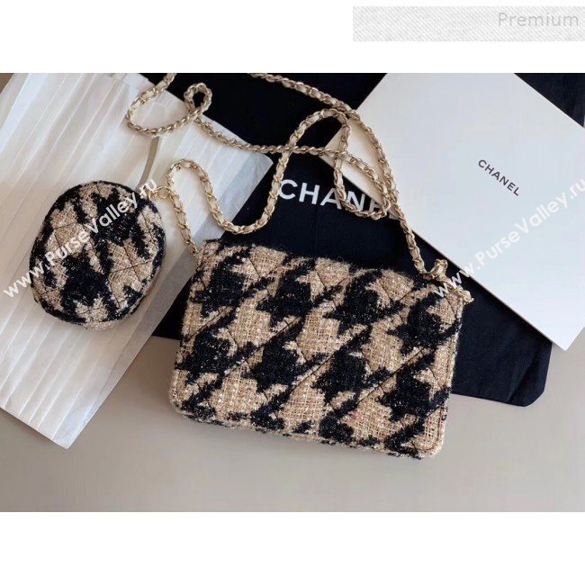 Chanel CC Houndstooth Tweed Wallet on Chain WOC and Coin Purse Beige/Black 2019 (XING-9121734)