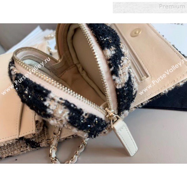 Chanel CC Houndstooth Tweed Wallet on Chain WOC and Coin Purse Beige/Black 2019 (XING-9121734)