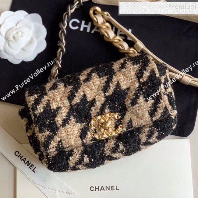 Chanel 19 Houndstooth Tweed Flap Waist Bag/Belt Bag AS1163 Beige/Black 2019 (XING-9121728)