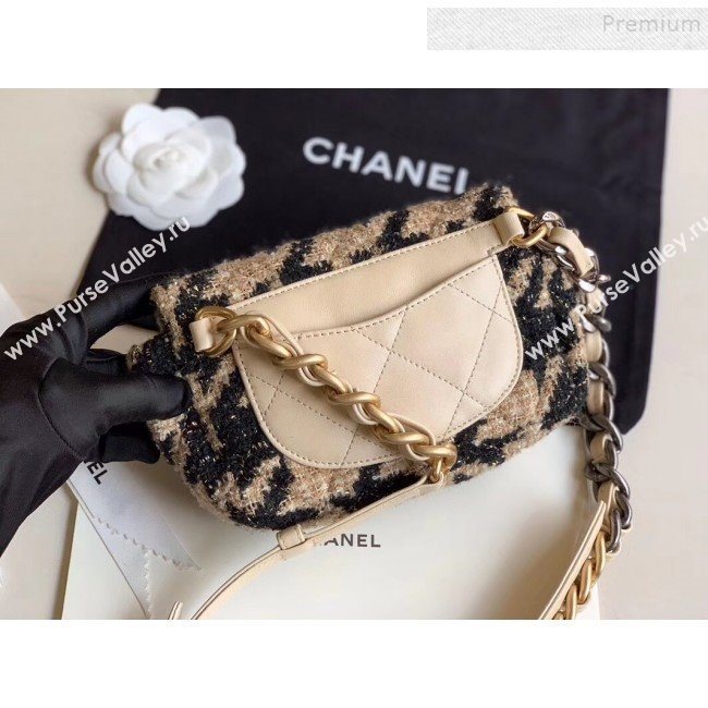 Chanel 19 Houndstooth Tweed Flap Waist Bag/Belt Bag AS1163 Beige/Black 2019 (XING-9121728)