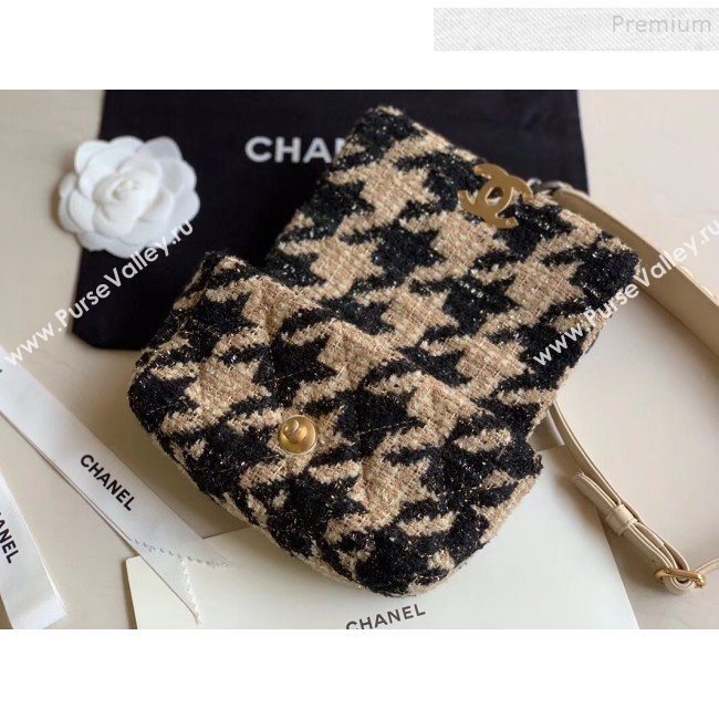 Chanel 19 Houndstooth Tweed Flap Waist Bag/Belt Bag AS1163 Beige/Black 2019 (XING-9121728)