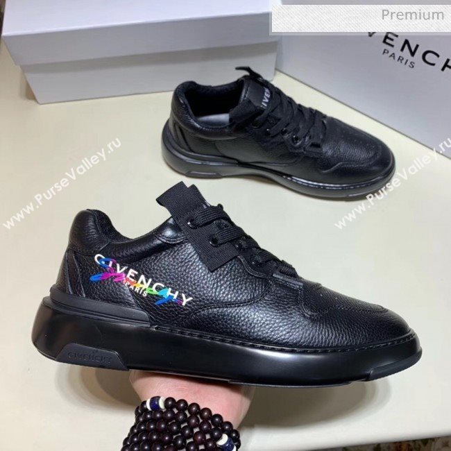 Givenchy Grainy Calfskin Embroidered Logo Sneaker Black 2020(For Women and Men) (SH-20031602)