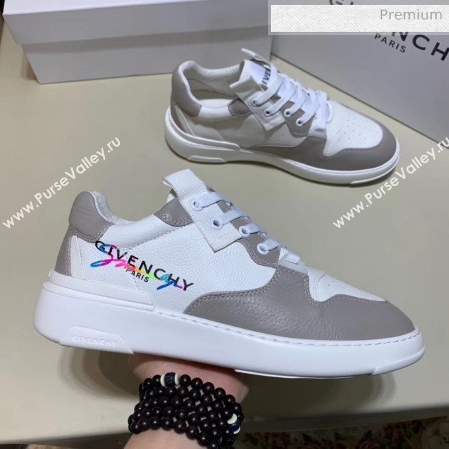 Givenchy Grainy Calfskin Embroidered Logo Sneaker White/Grey 2020(For Women and Men) (SH-20031604)