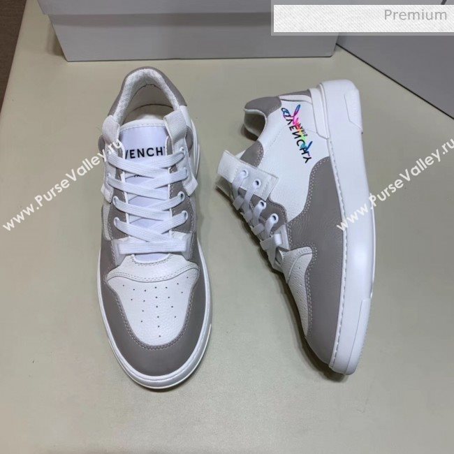 Givenchy Grainy Calfskin Embroidered Logo Sneaker White/Grey 2020(For Women and Men) (SH-20031604)
