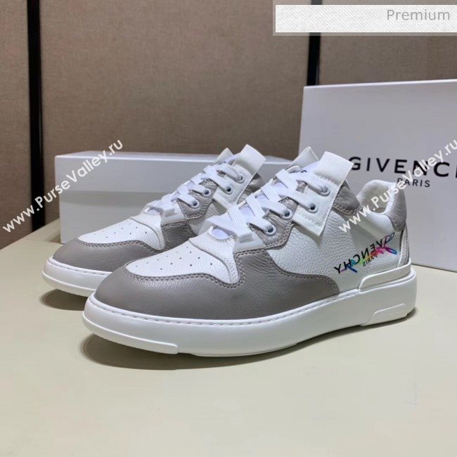 Givenchy Grainy Calfskin Embroidered Logo Sneaker White/Grey 2020(For Women and Men) (SH-20031604)