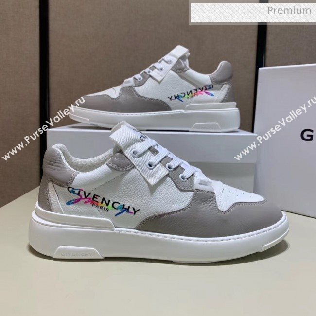 Givenchy Grainy Calfskin Embroidered Logo Sneaker White/Grey 2020(For Women and Men) (SH-20031604)