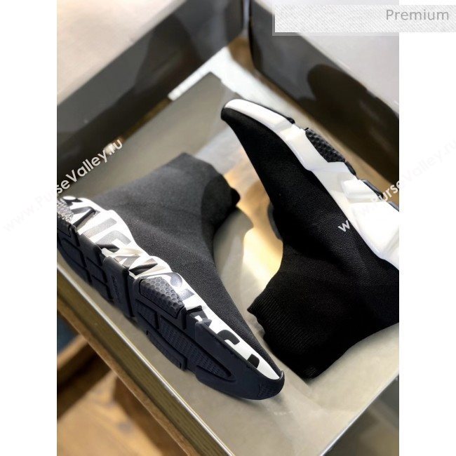 Balenciaga Printed Letters Knit Sock Speed Boot Sneaker Black/White 2019(For Women and Men) (SH-20031610)