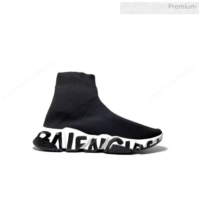 Balenciaga Printed Letters Knit Sock Speed Boot Sneaker Black/White 2019(For Women and Men) (SH-20031610)