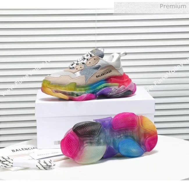 Balenciaga Triple S Rainbow Outsole Sneakers White/Grey/Beige 2019 (HZ-0031717)