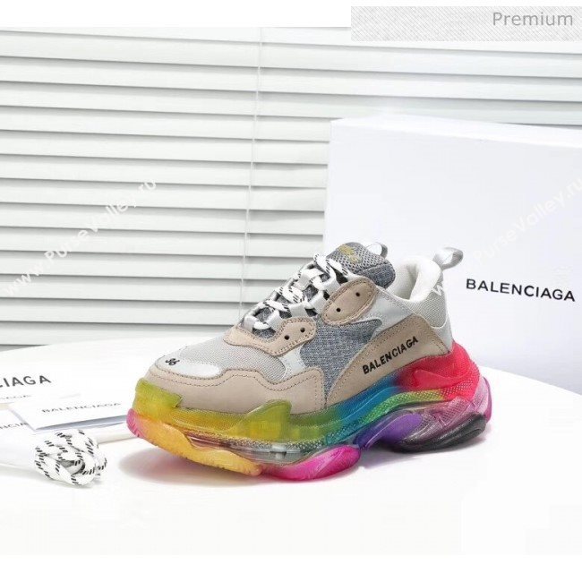 Balenciaga Triple S Rainbow Outsole Sneakers White/Grey/Beige 2019 (HZ-0031717)