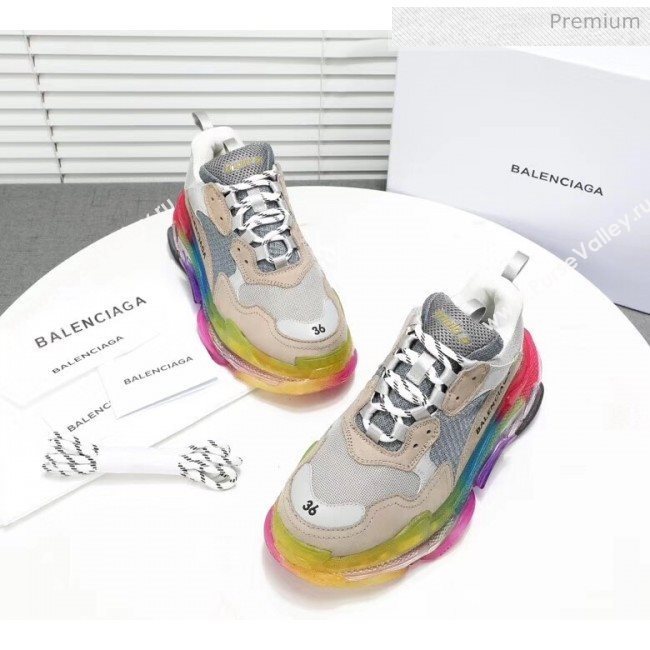 Balenciaga Triple S Rainbow Outsole Sneakers White/Grey/Beige 2019 (HZ-0031717)