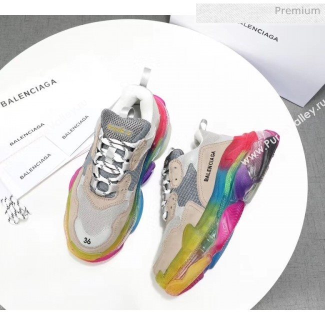 Balenciaga Triple S Rainbow Outsole Sneakers White/Grey/Beige 2019 (HZ-0031717)