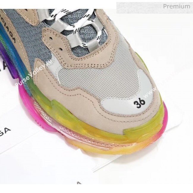 Balenciaga Triple S Rainbow Outsole Sneakers White/Grey/Beige 2019 (HZ-0031717)