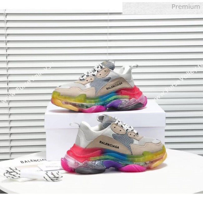 Balenciaga Triple S Rainbow Outsole Sneakers White/Grey/Beige 2019 (HZ-0031717)