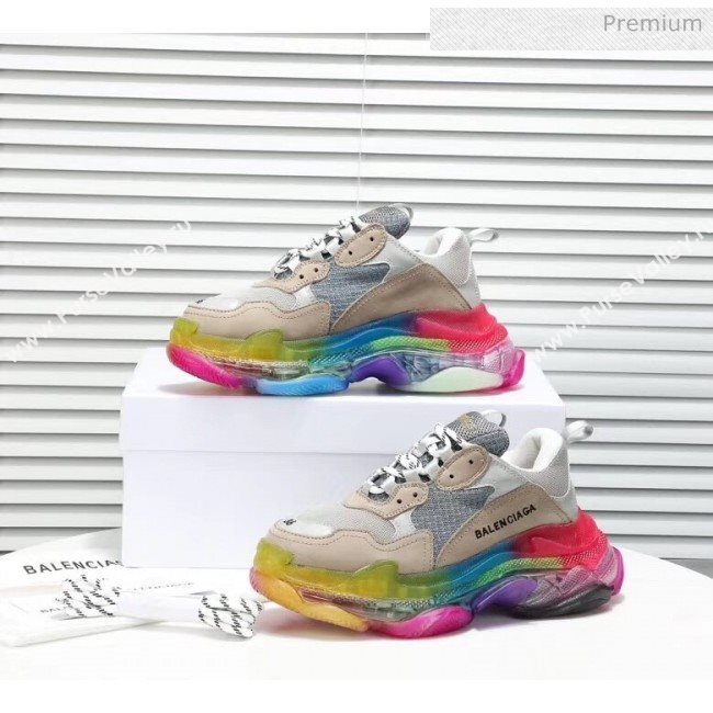 Balenciaga Triple S Rainbow Outsole Sneakers White/Grey/Beige 2019 (HZ-0031717)