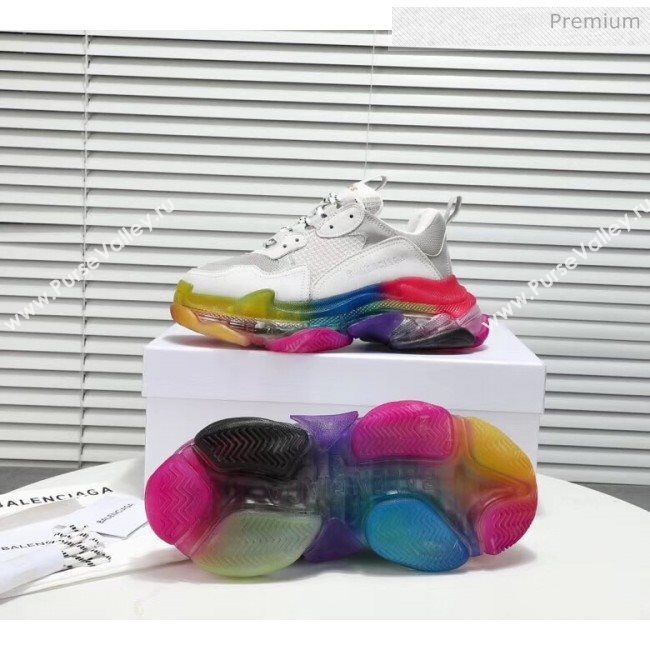 Balenciaga Triple S Rainbow Outsole Sneakers White/Grey 2019 (HZ-00317115)