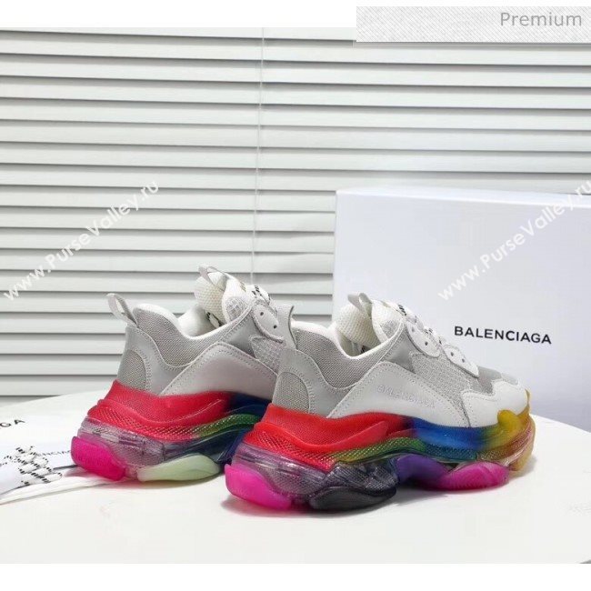 Balenciaga Triple S Rainbow Outsole Sneakers White/Grey 2019 (HZ-00317115)