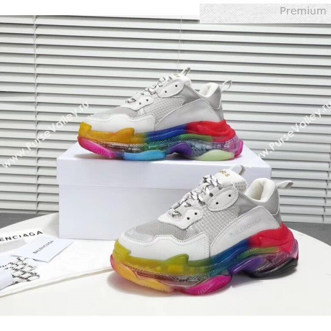 Balenciaga Triple S Rainbow Outsole Sneakers White/Grey 2019 (HZ-00317115)