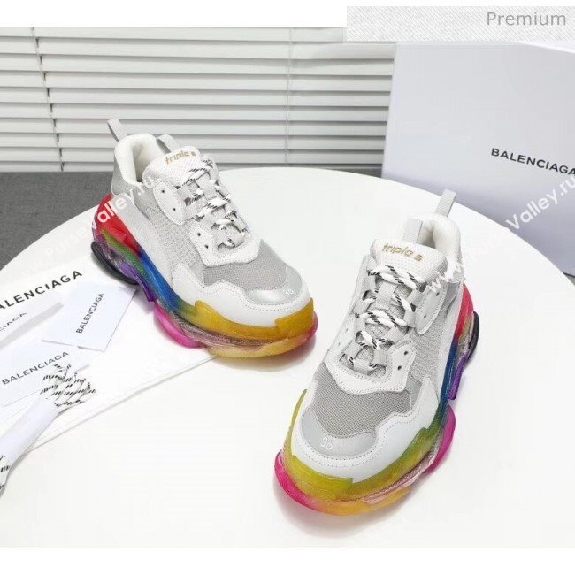 Balenciaga Triple S Rainbow Outsole Sneakers White/Grey 2019 (HZ-00317115)