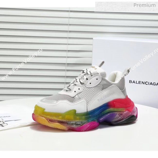 Balenciaga Triple S Rainbow Outsole Sneakers White/Grey 2019 (HZ-00317115)