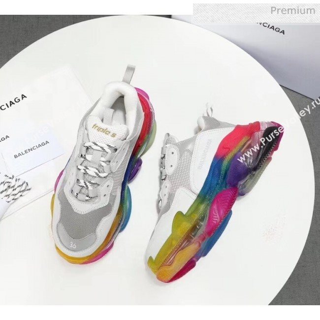 Balenciaga Triple S Rainbow Outsole Sneakers White/Grey 2019 (HZ-00317115)