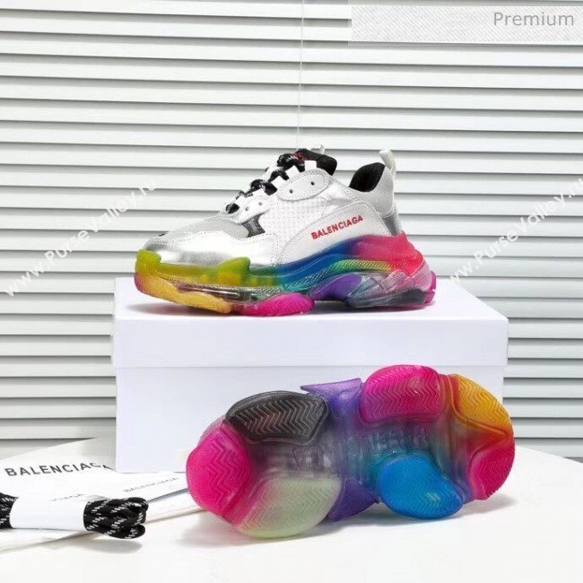 Balenciaga Triple S Rainbow Outsole Sneakers White/Silver/Black 2019 (HZ-0031712)