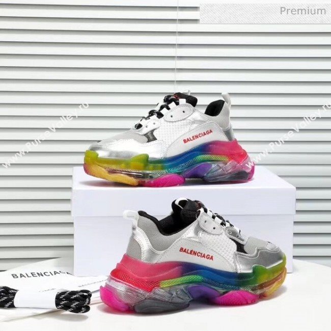 Balenciaga Triple S Rainbow Outsole Sneakers White/Silver/Black 2019 (HZ-0031712)