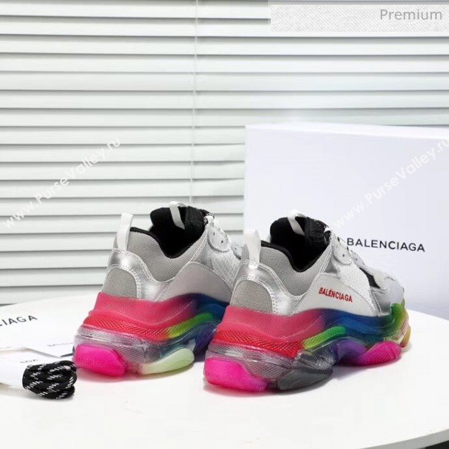 Balenciaga Triple S Rainbow Outsole Sneakers White/Silver/Black 2019 (HZ-0031712)