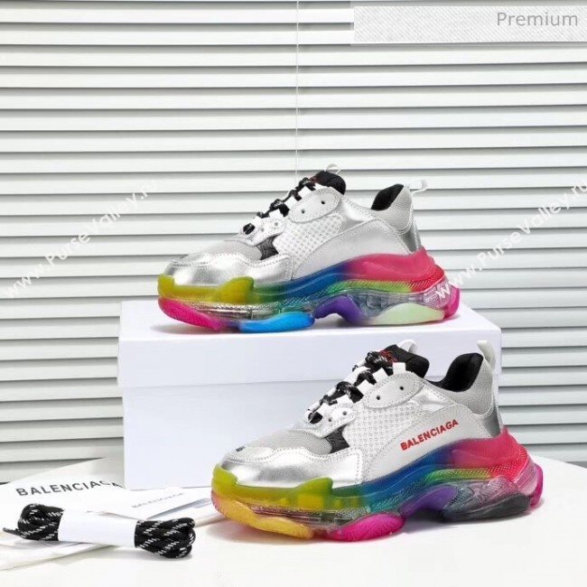 Balenciaga Triple S Rainbow Outsole Sneakers White/Silver/Black 2019 (HZ-0031712)