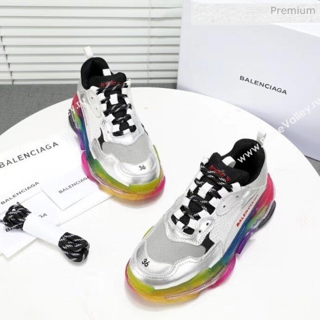 Balenciaga Triple S Rainbow Outsole Sneakers White/Silver/Black 2019 (HZ-0031712)