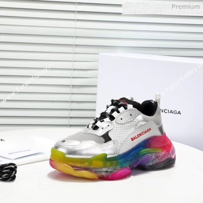 Balenciaga Triple S Rainbow Outsole Sneakers White/Silver/Black 2019 (HZ-0031712)