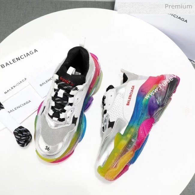 Balenciaga Triple S Rainbow Outsole Sneakers White/Silver/Black 2019 (HZ-0031712)