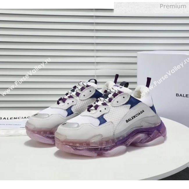 Balenciaga Triple S Clear Outsole Sneakers White/Purple/Blue 2019 (HZ-0031707)