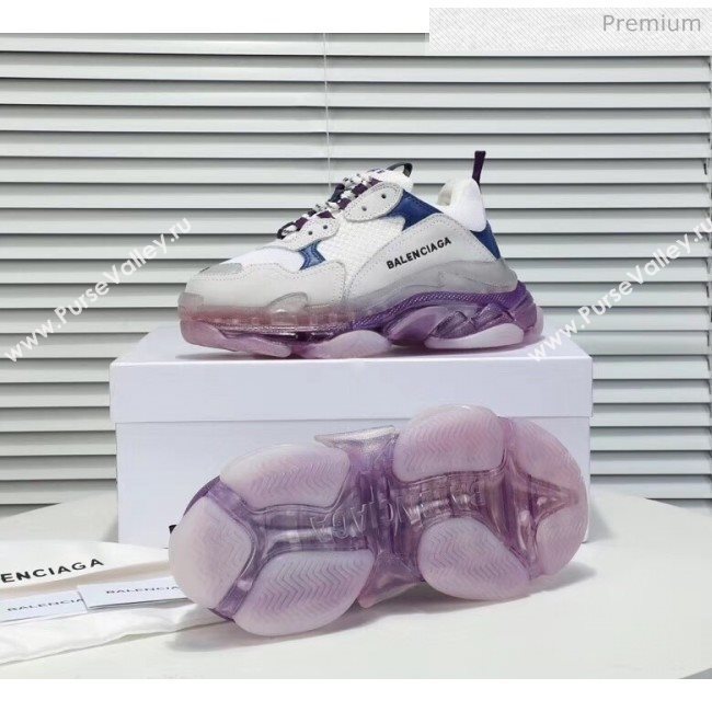 Balenciaga Triple S Clear Outsole Sneakers White/Purple/Blue 2019 (HZ-0031707)