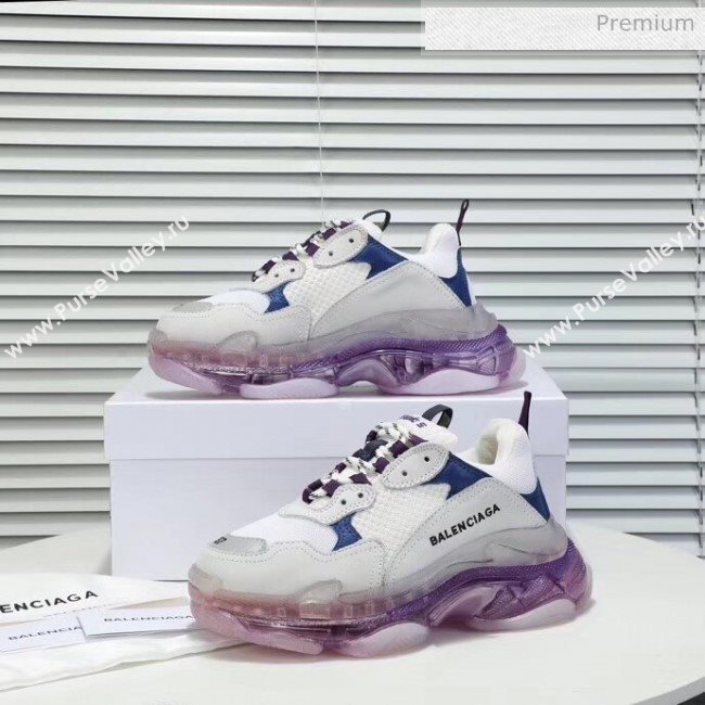 Balenciaga Triple S Clear Outsole Sneakers White/Purple/Blue 2019 (HZ-0031707)