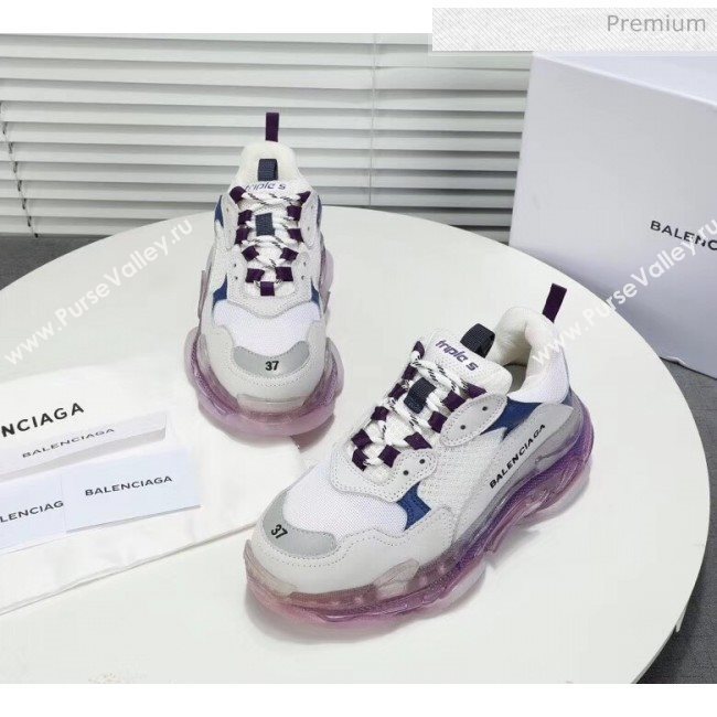 Balenciaga Triple S Clear Outsole Sneakers White/Purple/Blue 2019 (HZ-0031707)