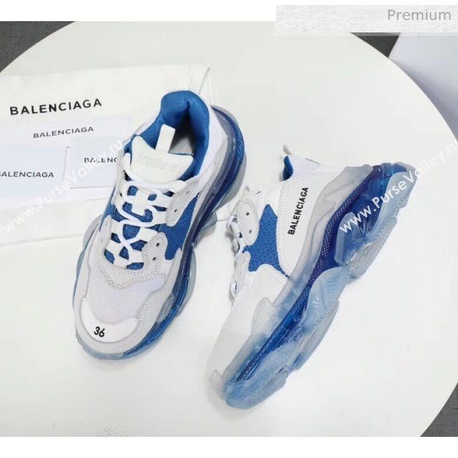 Balenciaga Triple S Clear Outsole Sneakers White/Blue 2019 (HZ-0031706)