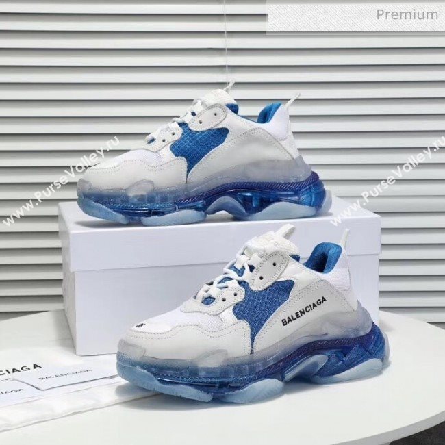 Balenciaga Triple S Clear Outsole Sneakers White/Blue 2019 (HZ-0031706)